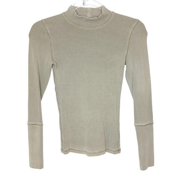 Free People Intimately Green Rickie Ribbed Mock High Neck Top Womens XS Fairy - Picture 1 of 8